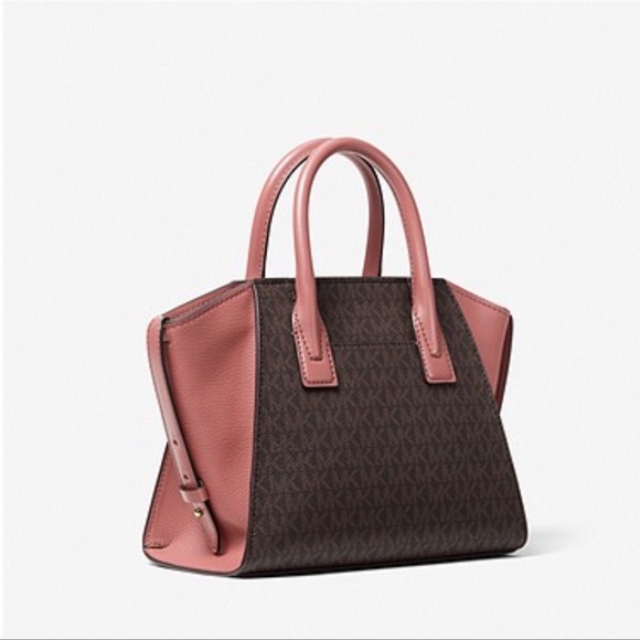 MICHAEL KORS AVRIL Logo Top-Zip Satchel Sunset Ros - Picture 2 of 5